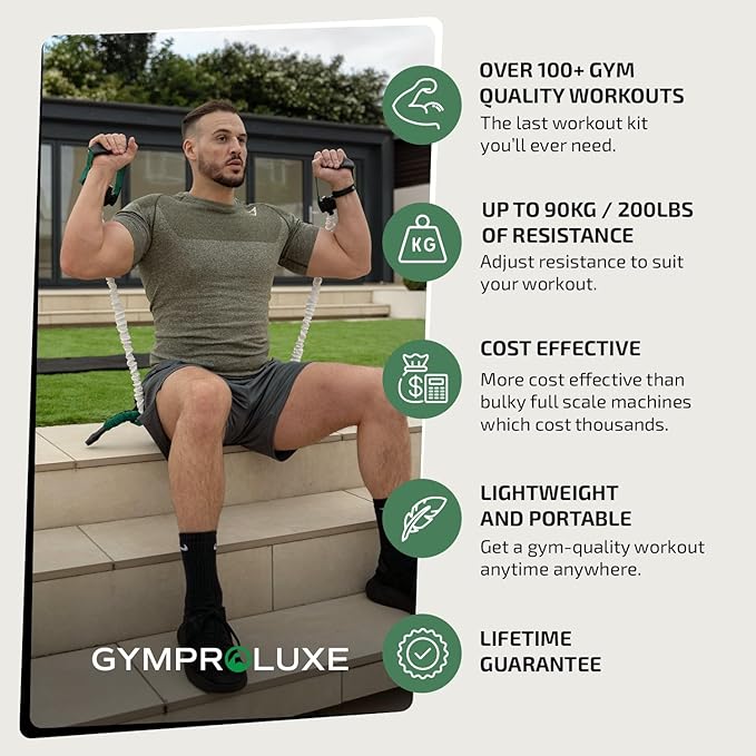 Gymproluxe Portable Gym - Resistance Exercise Band Set - 200LBS Resistance Bands for Men & Women - Multi Gym Fitness Equipment & Pilates Bar for Home Workout