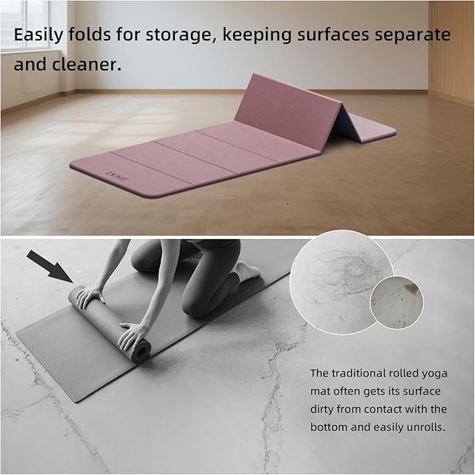 Foldable Yoga Mat, 0.32 inches Thick, SGS Certified, Non Slip, 71 x 24 inches, Foldable for Travel, Pilates, Camping, Environmental Sports Mat, Odorless TPE Material