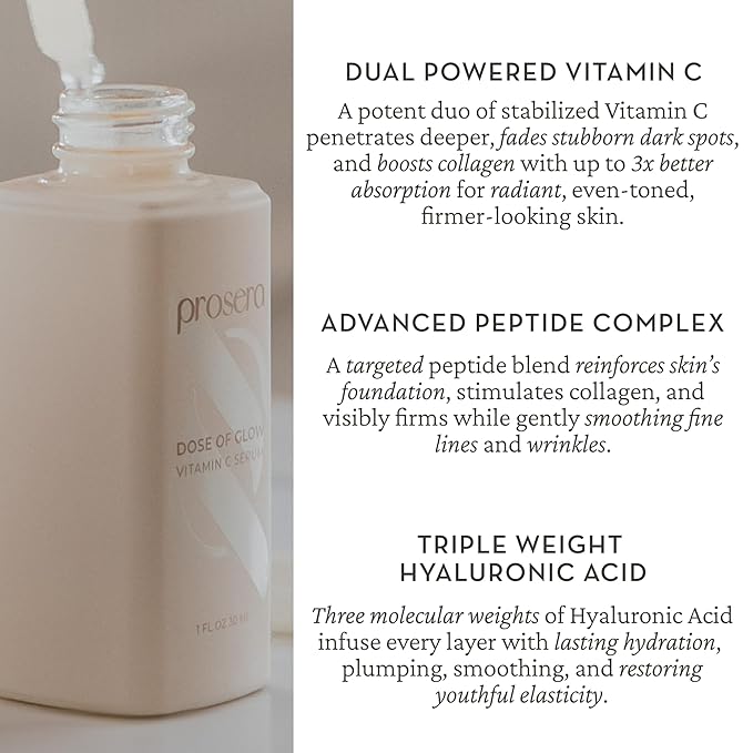 Dose of Glow Vitamin C Serum- Hydrating and Brightening Serum with Peptides, Hyaluronic Acid, Niacinamide and CoQ10. Firms Skin and Reduces Dark Spots and Fine Lines. 1 fl oz