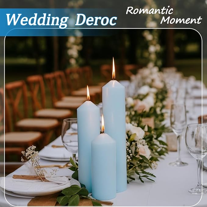 36 Pcs Blue Pillar Candles Bulk Set，Hurricane Candles，3 Different Lengths (12 Each)，Dripless Unscented Smokeless，Gives You a Better Atmosphere When Organizing Wedding or Event Party.
