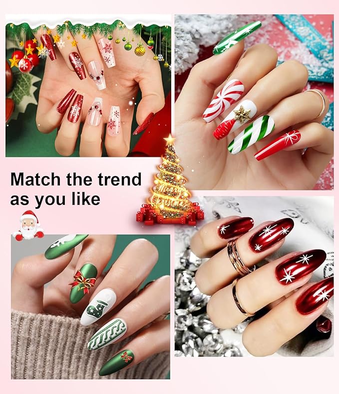 Gold Chrome Nail Powder - 6 Colors Christmas Red Green Blue Silver Nail Chrome Powder, Sparkly Holographic Chrome POwder for Nails Mirror Effect Glitter Pigment Dust - Christmas Nail Design