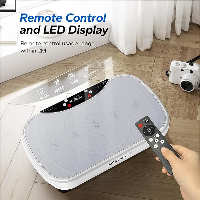 MERACH Vibration Plate Exercise Machine, Vibration Plate for Lymphatic Drainage Weight Loss, Vibrating Plate Exercise Machine with Bluetooth and LED Display, Workout Equipment for Women Men Home