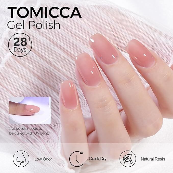 TOMICCA Gel Nail Polish - Jelly Light Pink, Quick Dry, Soak Off U V Jelly Nail Art Neutral Manicure