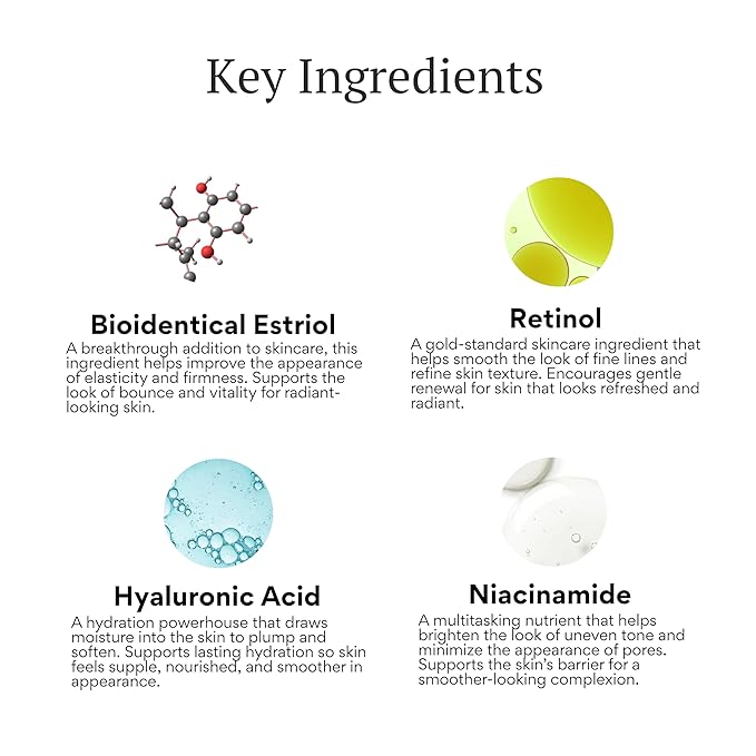 BIOBeauty Renew Night Cream – Bioidentical E3 .3% Advanced PM Face Cream with Retinol, Bakuchiol, Hyaluronic Acid & Niacinamide – Smooths, Firms & Hydrates Overnight for Youthful Radiance (1oz)