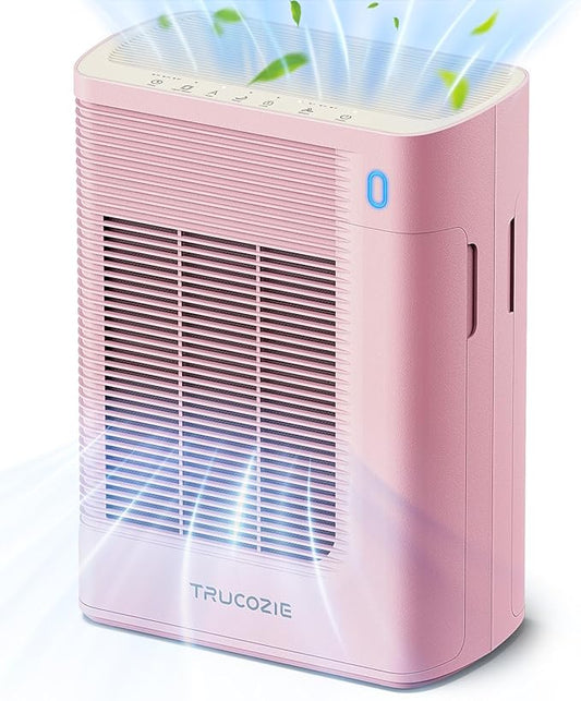 Trucozie Air Purifier for Home Large Room Bedroom Up to 1937 Ft² in 1 Hr With Double-sided Air Inlet, Air Quality and Light Sensors, HEPA Sleep Mode for Allergies, Dust, Pollen, Pet Hair, Pink