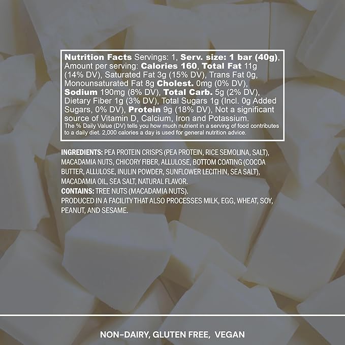 Blueprint by Bryan Johnson Macadamia Nut Protein Bars – 9G Plant Protein – Vegan, Low Carb, Low Sugar, Keto-Friendly Snacks - Non-GMO, Raw Nut Bar, Natural Ingredients (White Cocoa - 12 Pack)