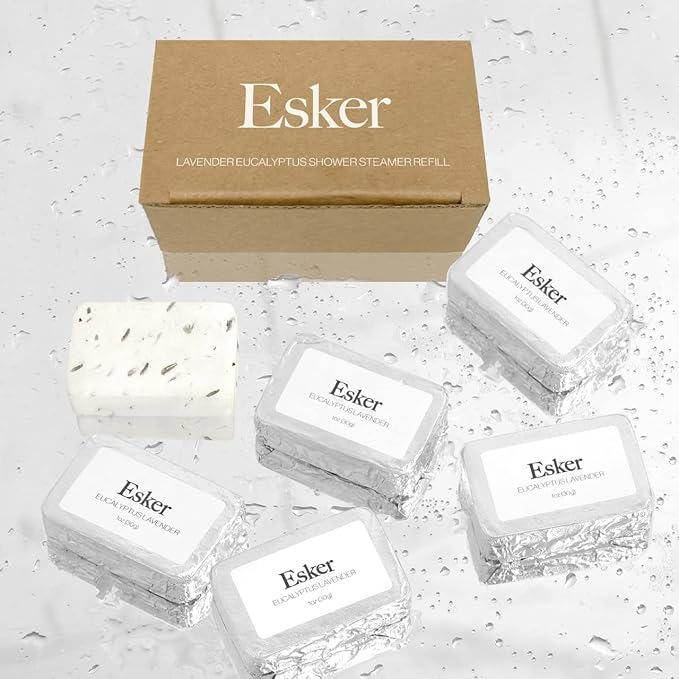 Esker - Aromatic Shower Steamer Refill Pack | Vegan, Cruelty-Free, Clean Beauty (6 Lavender Eucalyptus, NO Holder)