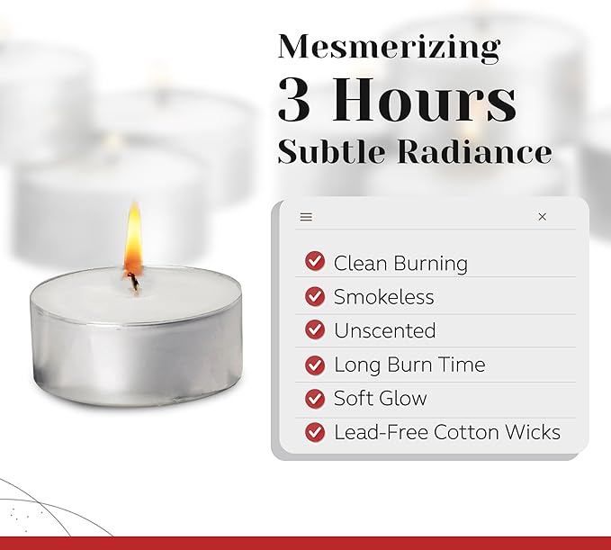 250 Pack Tealight Candles in Metal Cups - Clean, White Unscented Tealight with 3 Hour Long Burning Time - Votive Candles Bulk for Romantic Dinner, Weddings, Spa & Hotels