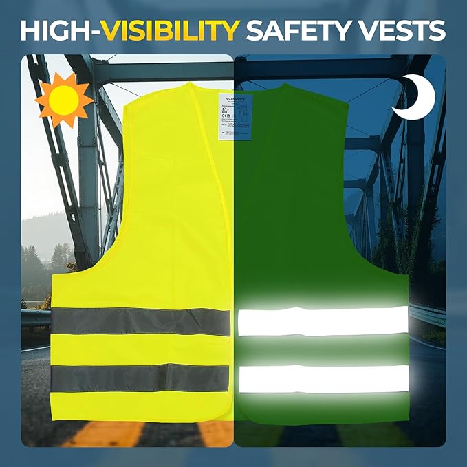 10 Pack Yellow Safety Vests, Bulk High Visibility Vest for Men / Woman(S-2XL), Adult Reflective Running Vest, Wholesale Work Vests For Construction,Running, Security,Cycling,Warehousing,Municipal
