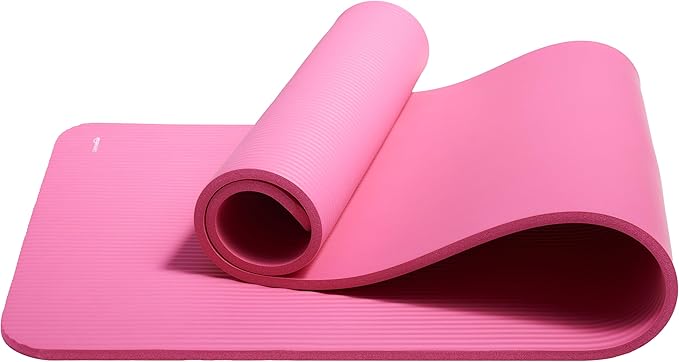 Amazon Basics 1/2 Inch Extra Thick Exercise Yoga Mat with Carrying Strap, Cushioned Support, for Fitness and Gym Workouts