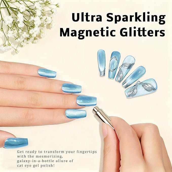 Gel Nail Polish Set, Cat Eye Gel Polish Kit, Holographic Magnetic Shimmer Glitter Purple Pink Red Blue Green Gray Aurora Nail Art, Manicure Salon DIY Gifts, Soak Off, UV/LED Cured (9 Colors H)