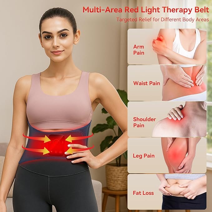 Red Light Therapy Belt for Back & Abdomen, 5000mAh Cordless Infrared Waist Wrap with Pulse/3-Mode Vibration Massage – Pain Relief, Muscle Relaxation & Circulation Boost, Ideal Gift for Mom & Dad