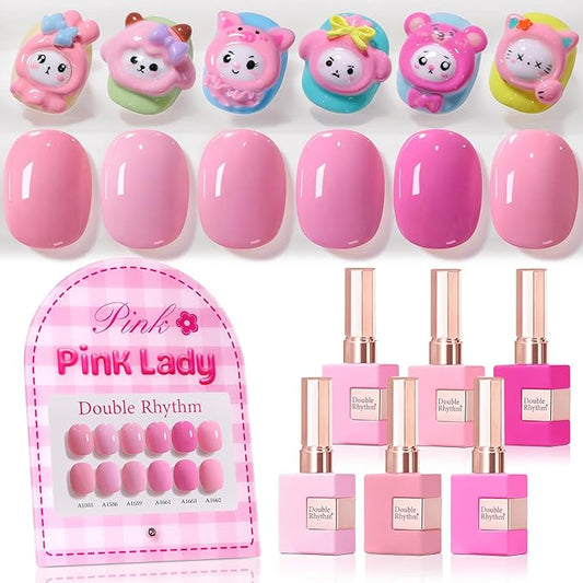Double Rhythm 6 Pcs 15 ML Gel Polish Set Same Color Same Bottle Soak Off Gel Polish Kit Nail Art Manicure Salon DIY at Home for Women (Neutral Skin Pink Nude Beige -T6-53)