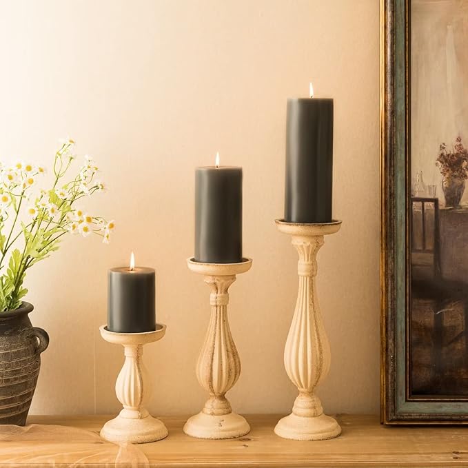 MOZEAL 3" x 4" Hand-Poured Unscented Candle,Dripless Pillar Candle Set of 3,Long Clean Burning,Approx 72 Hours Burn Time,Rustic Country Style,Wedding,Dinner,Christmas and Home Decor,Dark Gray