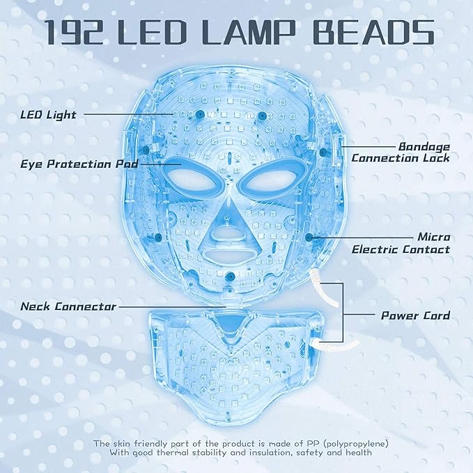 HXDZFX LED FACIAL LIGHT THERAPY MASK-Led Face Mask Light Therapy, 7 Led Light Therapy Facial Skin Care Mask - Blue & Red Light for Acne Photon Mask - Skin Care Mask for Face and Neck.White