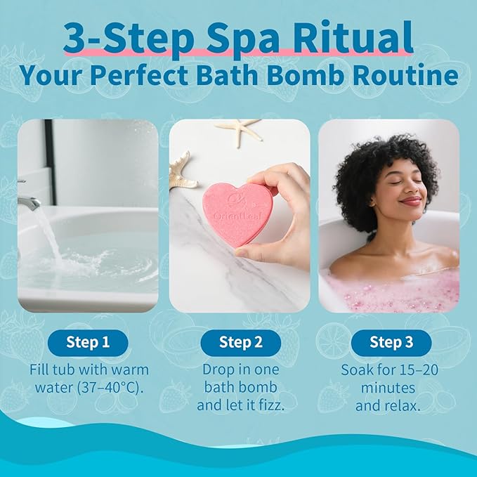 Bath Bombs Fruit Scented, Stocking Stuffers, Bath Bombs for Women and Girls Aromatherapy Bubble Bath, Strawberry, Orange, Coconut, 6 x 2 oz