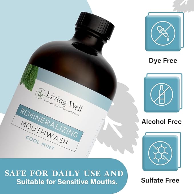 Living Well with Dr. Michelle Cool Mint Remineralizing Mouthwash | Hydroxyapatite & Colloidal Silver Formula | Alcohol-Free | Fluoride-Free Mouth Rinse