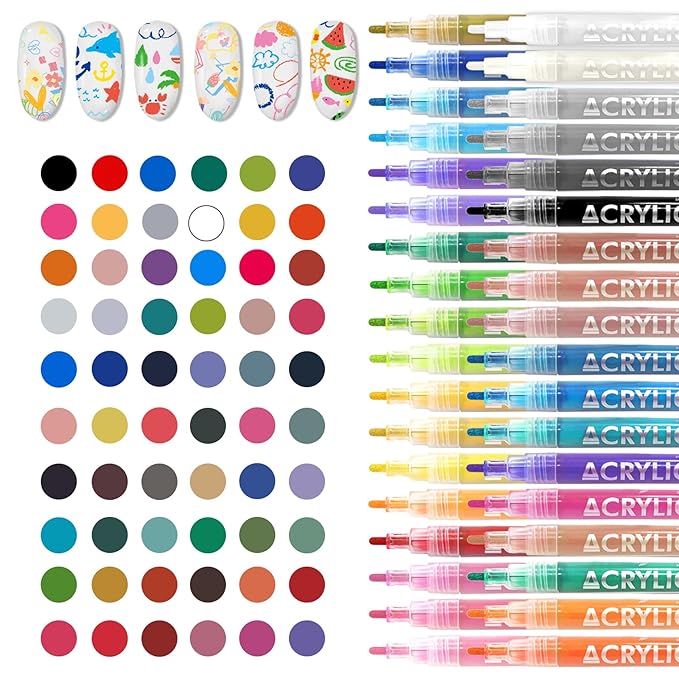 60 Colors Nail Art Pens Set Nail Polish Pens Nail Art Drawing Graffiti Marker Pen Quick Dry Waterproof Nail Art Painting Pens Kit for Home DIY Nail Art Design