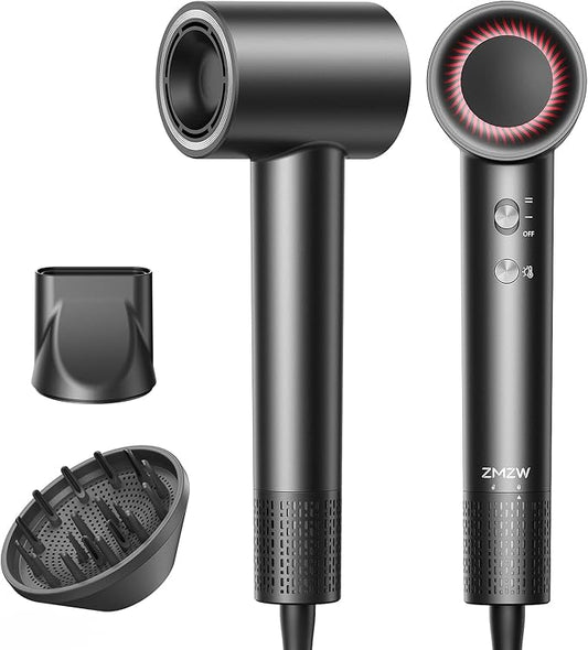 High Speed Hair Dryer 160000 RPM - Quiet Ionic Blow Dryer with Magnetic Diffuser and Concentrator, 500 Million Negative Ions, Lightweight, Thermo-Control, Fast Drying for Home Travel Salon