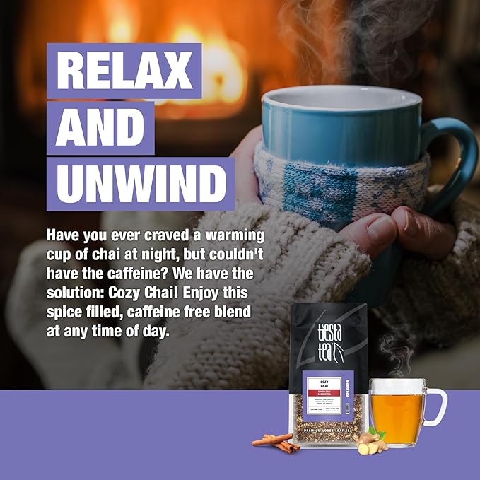 Tiesta Tea - Cozy Chai, Loose Leaf, Spiced Chai Rooibos Tea, Premium Caffeine-Free Herbal Blend, Makes Hot or Iced & Up to 200 Cups, 16oz Resealable Bulk Pouch