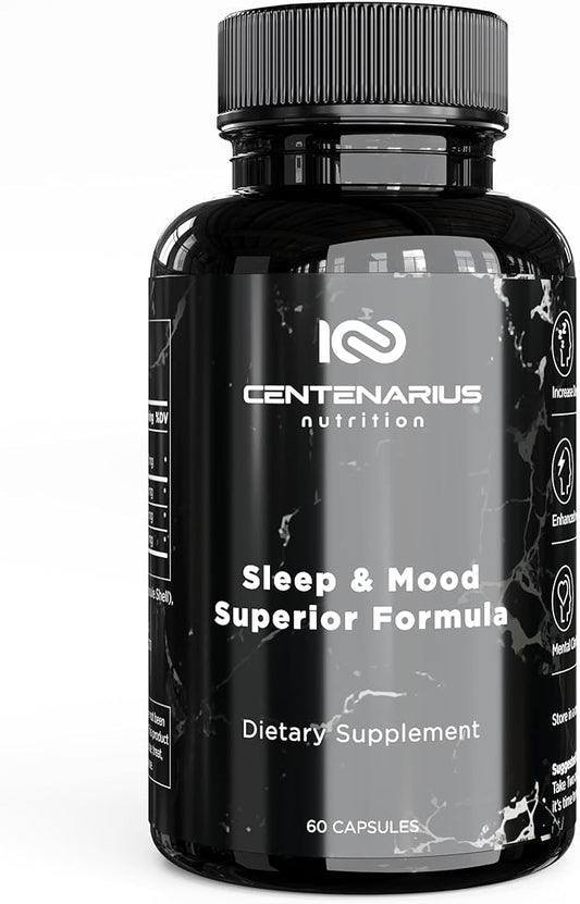 Centenarius Nutrition Sleep and Mood Formula with L-Theanine, 5-HTP, PharmaGABA + More for Sleep + Enhanced Mood & Stress Levels (60 Count)