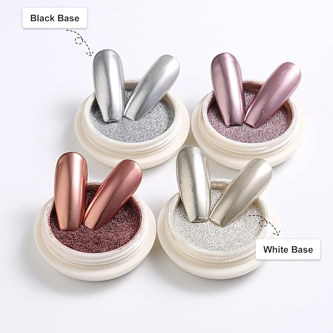 4 Color Chrome Nail Powder Set Holographic Metallic Mirror Effect Nail Chrome Glitter Holographic Iridescent Glazed Donut Nail Dust Manicure Pigment for DIY Nail Art Design