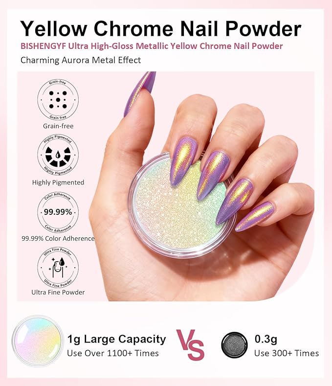 Gold Chrome Nail Powder - Sparkly Laser Holographic Nail Powder Metallic Mirror Effect Aurora Nail Chrome POwder, White Pearl Pigment Holo Iridescent Glitter Dust Kit, Nail Art Decoration