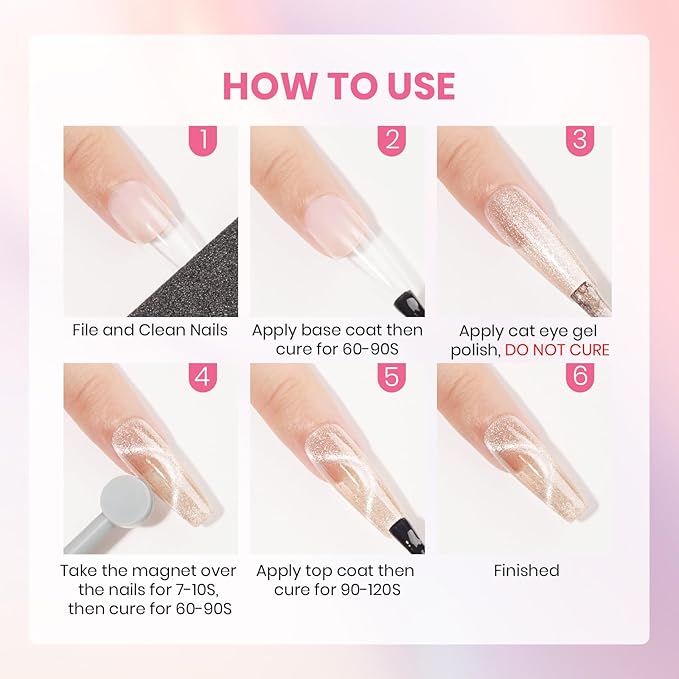 Crystal Cat Eye Gel Nail Polish 12 Colors with Magnetic Stick, Cat Eye Magnetic Nail Polish, Gel Polish, Salon DIY Home Gift for Women