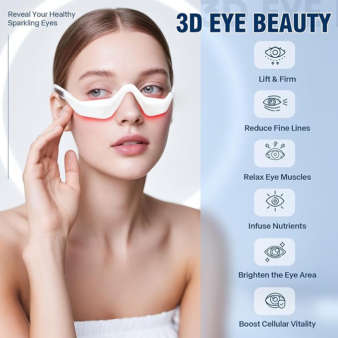 Under-Eye Therapy Device, RedLight Therapy Glasses for Eyes Bags Dark Circles Puffiness, Massager for Relieving Eye Fatigue with 3 Modes
