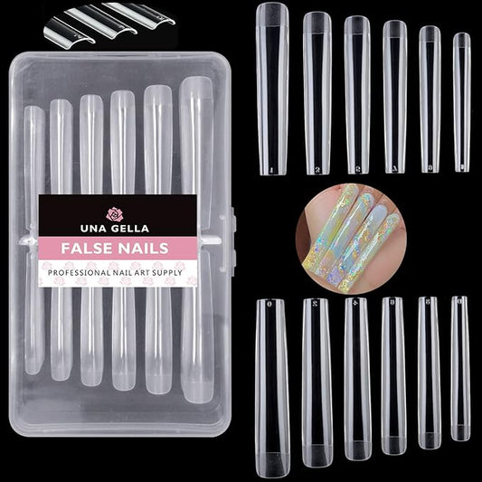 UNA GELLA Extra Long Square Gel Nail Tips 120pcs 12 Sizes Acrylic Soft Nail Jelly Gelly Tips DIY