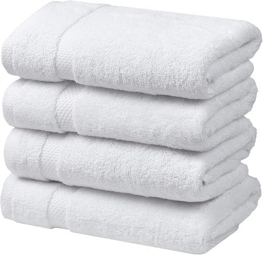 SOFE H&L | Olea Luxury Turkish Cotton Hand Towels Set of 4 White | Premium, Soft, Durable, Absorbent | Hotel Quality Plush Towels and Thick Towel Sets