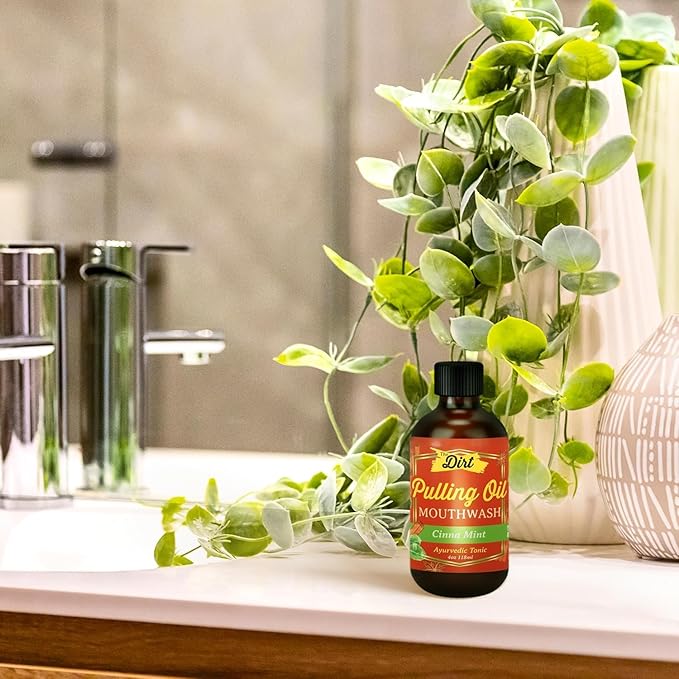THE DIRT Oil Pulling Mouthwash - Gluten Free - Removes Plaque, Tartar, Bad Breath & Whitens Teeth (Cinna Mint, 4 Ounce)