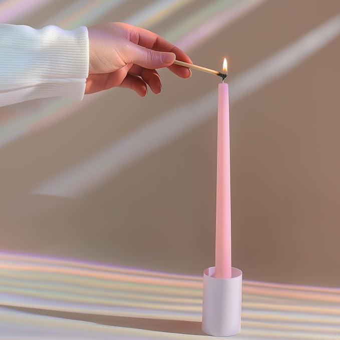 6 PK 10" Classic Taper Candles, Cotton Candy Pink, 7-8 Hours Long Burning, Unscented Tall Candlesticks