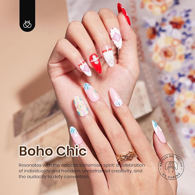 Beetles Gel Nail Polish Set, 20 Colors Gel Polish Kit Nude Pink White Red Green Neutral Color with Base Coat Matte Glossy Top Coat Soak Off UV Pen Stickers Tools Gifts for Women Boho Chic