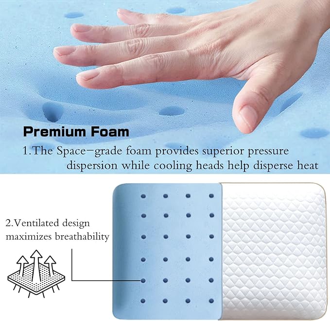 Memory Foam Pillows Standard Size Set of 2, Medium Firm Pillow for Sleeping, Orthopedic Bed Pillow for Side, Back Sleepers, Ventilated Gel Foam Pillow with Washable Cover, 23.6" x 15.7"x 5.1"
