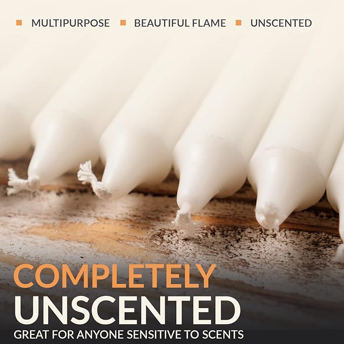 PAMI Traditional Shabbat Candle Sticks [12-Pack] - Unscented Taper Candles with 3 Hours Burning Time- Paraffin Shabbos Candles with Beautiful Flame- Tall Dinner Candles for Candlestick Holders