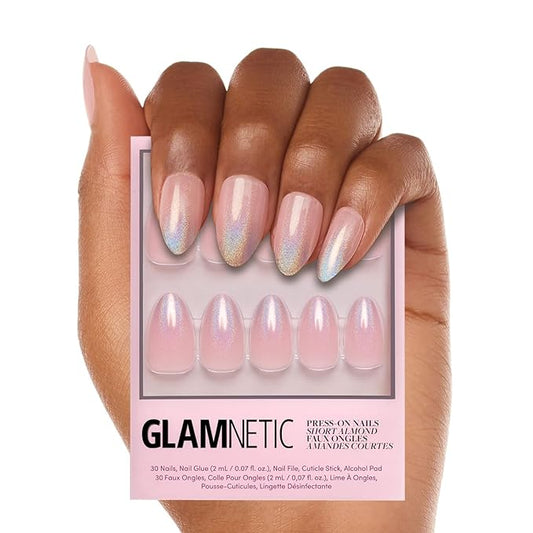 Glamnetic Press On Nails - Winter Storm | Semi-Transparent Short Almond Nails, Salon Quality | 15 Sizes - 30 Nail Kit