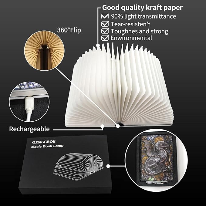 Novelty 3D Dragon Embossed Magic Book Lamp,Personalized Night Light,Sleep aid Machine,Sound Machine for Sleeping， Unique Gifts