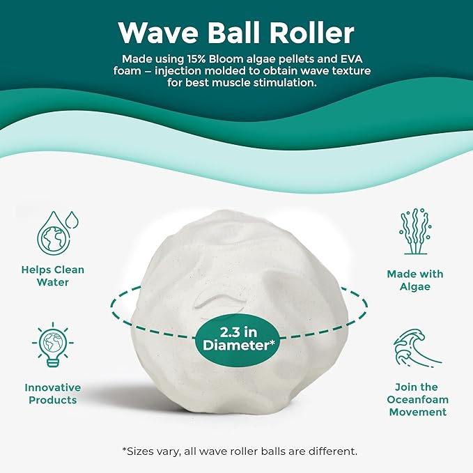 Oceanfoam Wave Massage Ball Rollers for Targeted Muscle Pain Therapy, Textured Travel Size,Yoga,Home & Fitness Health Tools for Body Sore Spots, Shoulders, Legs and Upper Back (Natural, Pack of 3)