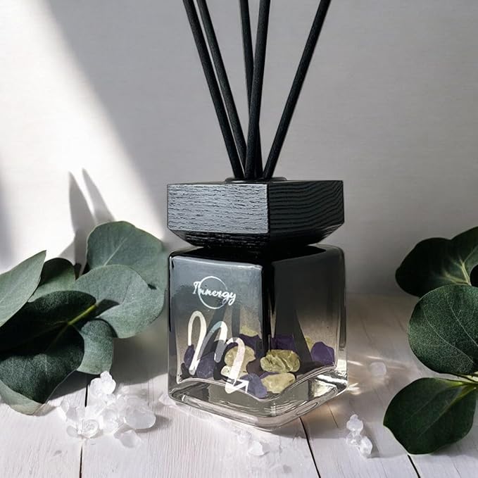 Innergy Scorpio Zodiac Crystal-Infused Reed Diffuser – 100ml Aromatherapy Essential Oil Diffuser for Home – Long-Lasting Scent, Natural Crystal Energy for Relaxation & Balance