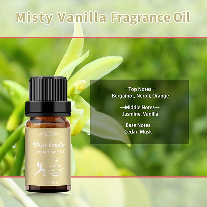 BURIBURI Misty Vanilla Hotel Scent Essential Oil, Lifestyle Collection Fragrance Aromatherapy Oil Blends, Air Freshener Diffuser Oil