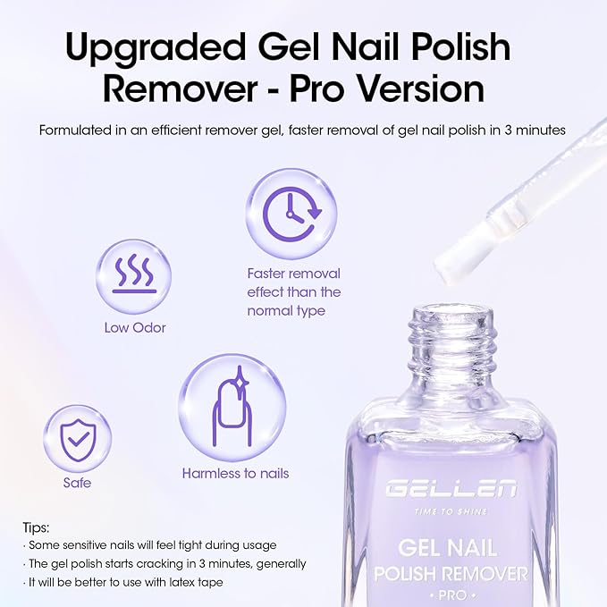 Gellen Gel Remover for Nails - Pro, Gel Polish Remover with Peelable Liquid Latex for Nails, Gel Nail Remover Kit Fast Nail Gel Removal in 2-5 Minutes Professional No Soaking or Wrapping