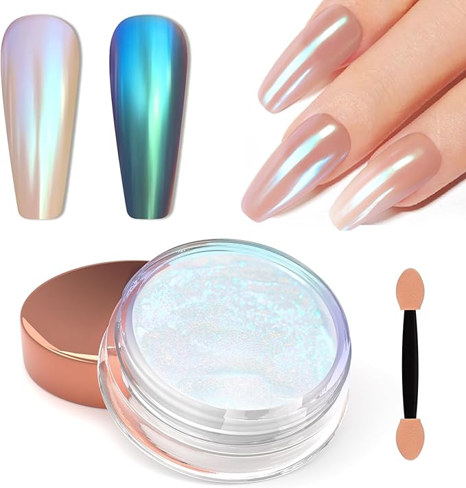 Laza Chameleon Pearl Chrome Nail Powder, Glazed Donut Metallic Mirror Effect Pigment, Iridescent Aurora Nail Glitter Holographic Fairy Dust Nail Art Supplies Nail Techs, Resin Craft – Mermaid Legend
