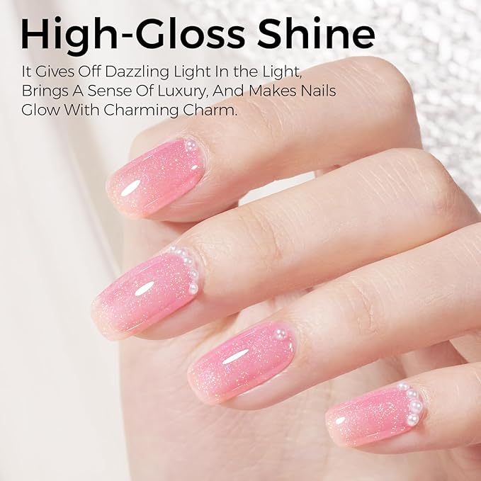 TOMICCA Nude Pink Glitter Gel Nail Polish, Soak Off UV Transparent Shimmer Clear Pink Nail Polish Gel Natural Color Nail Art DIY Manicure Salon