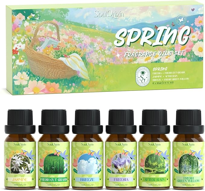 Spring Fragrance Oils Set, Essential Oil Gift Set for Diffuser, Spring Scent Diffuser Oil, Diffuser Scents Oil for Home,Freesia,Breeze,Fresh Green Willow,Fresh Cut Grass,Jasmine, After Rain