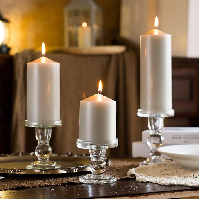 MOZEAL 3" x 6" Hand-Poured Unscented Gray Pillar Candles,Dripless Candles Set of 3,Long Lasting Burning,Approx 100 Hours Burn Time for Wedding,Dinner,Christmas and Home Decor