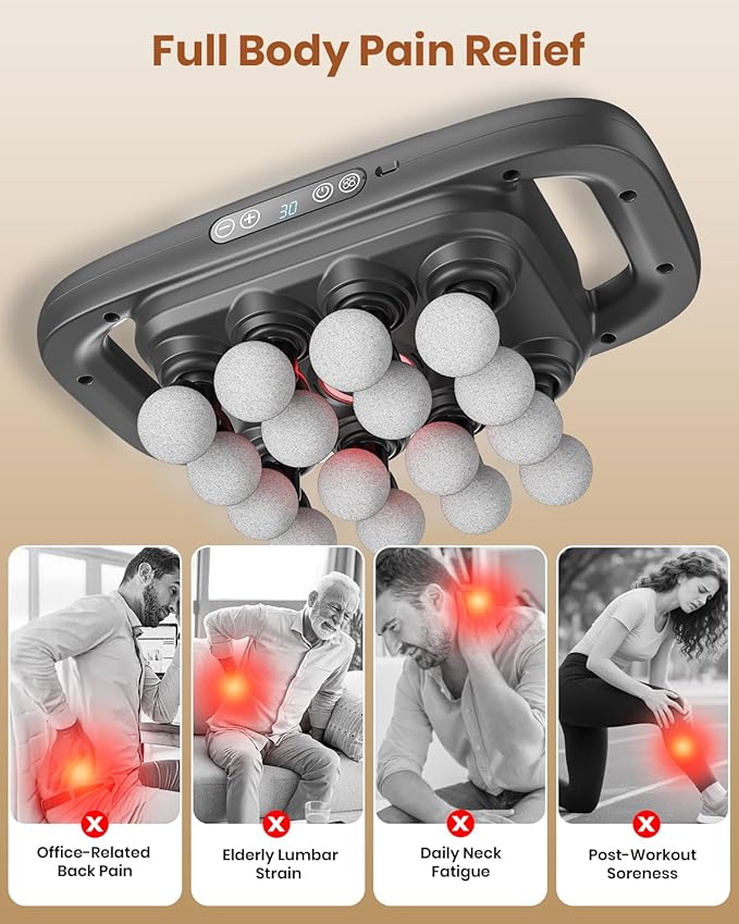 16-Head Massage Gun, Deep Tissue Back Massager with 30 Adjustable Intensities & 3 Modes, Electric Percussion Massager, Gun Tool for Back/Shoulders/Legs/Arms/Neck & Full Body Muscle Pain Relief