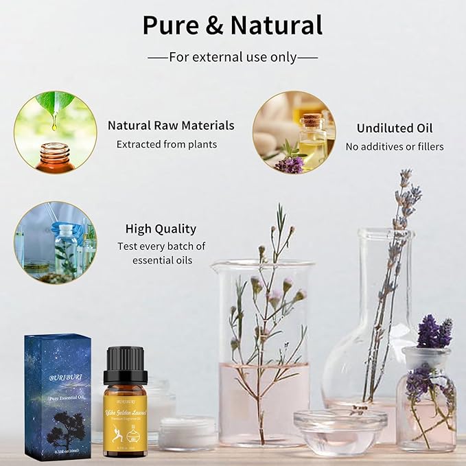 BURIBURI Hotel Scent Essential Oil, Lifestyle Hotel Collection Fragrance Aromatherapy Oil Blends, Air Freshener Hotel Collection Diffuser Oil - Yihe Golden Laurel