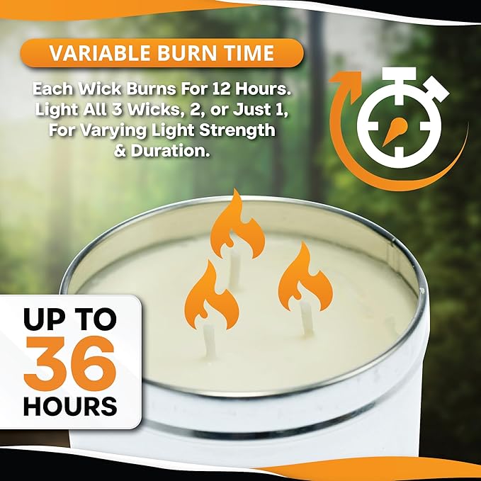 SE 3-Wick Emergency Candle, 36 Hours Long Burning, Top Layer Soy Wax, Great Light Source Gear for Survival, Camping, Blackout & Peace of Mind