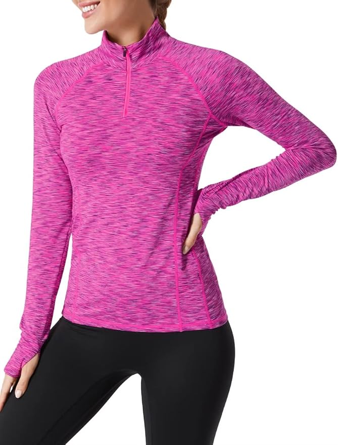 Zengjo Womens Quarter Zip Long Sleeve Workout Tops 1/4 Zip Running Pullover